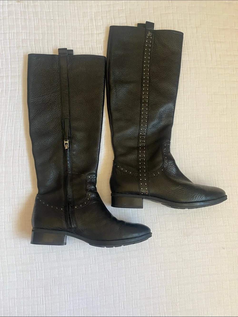 SAM EDELMAN Black Studded Knee-High Riding Boots